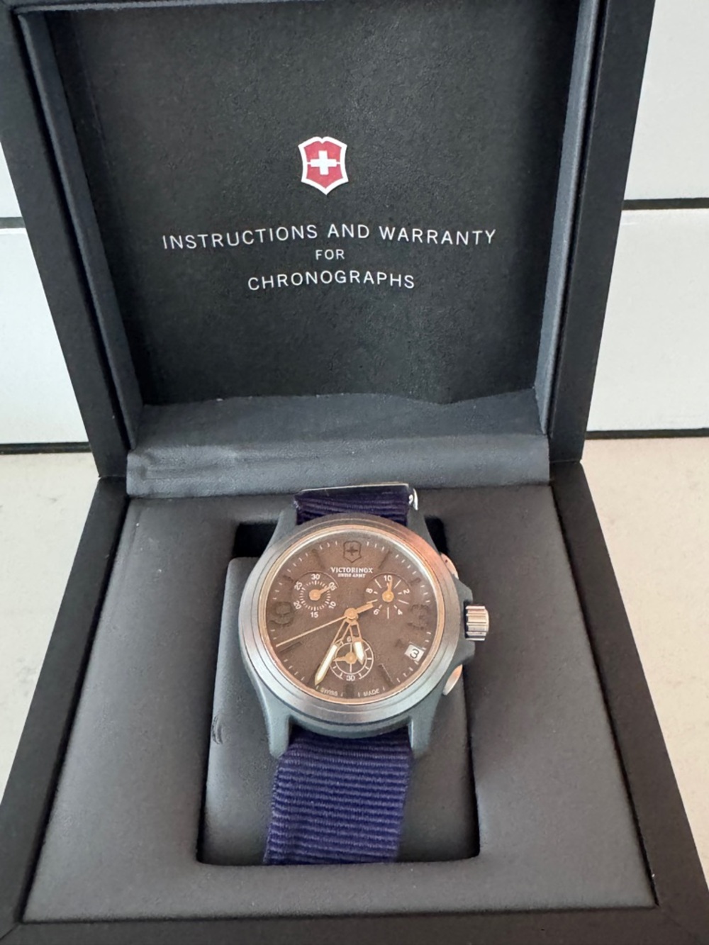 Victorinox Black Dial Chronograph with Blue Fabric Strap